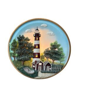 ALSY LIGHTING Bodie Lighthouse Hand Painted Plate Accent Lamp night light VTG